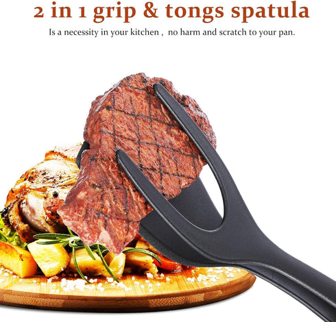2-in-1 clip flipping spatula pliers egg flipping pliers double-sided pancake fish flipper Chicken rolls making household kitchen cooking tools (gr...