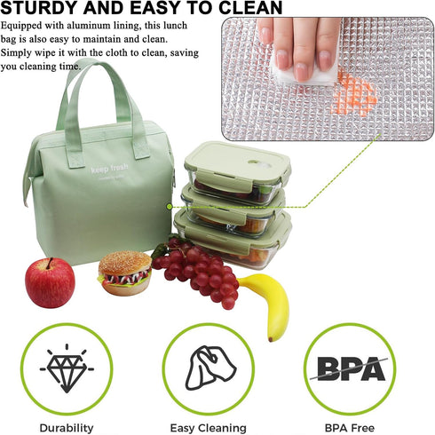 Mziart Insulated Lunch Bag Simple Bento Cooler Bag Lunch Tote Bag for Lunch Box for Women Men Adult Picnic Working Hiking Beach (Light Green)...