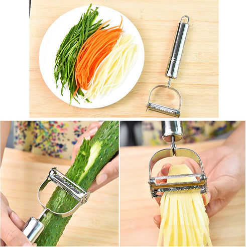 Upgraded Potato Crinkle Cutter, Stainless Steel Waffle Fly Cutter with a Julienne Peeler, Wavy Vegetable Slicer Kitchen Chopper Knife for Baby Foo...