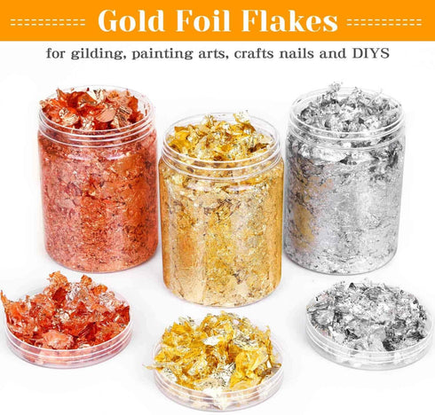 45 Grams Gold Foil Flakes for Resin Jewelry Making, Paxcoo Gold Foil Flakes Metallic Leaf for Nails, Painting, Crafts, Slime and Resin Jewelry Mak...