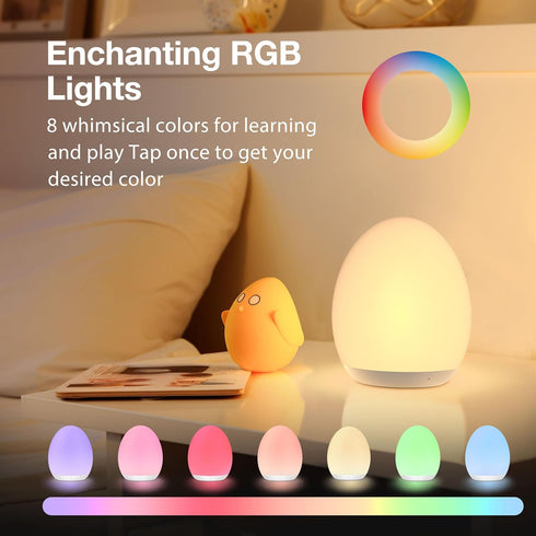 JolyWell Night Light for Kids, Baby Egg Light with 7 Colors Changing Mode & Stepless Dimming, Nursery Night Lamp BPA Free,Rechargeable Egg Night L...