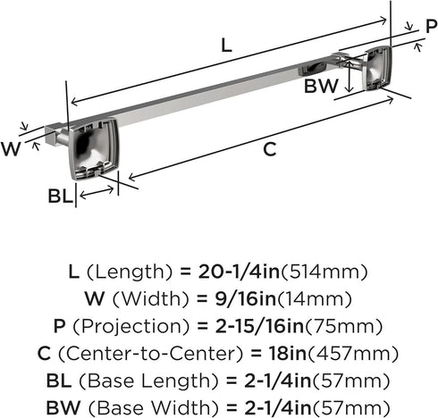 Amerock BH3609326 | Chrome Towel Bar | 18 in (457 mm) Towel Rack | Stature | Bathroom Towel Holder | Bathroom Hardware | Bath Accessories...