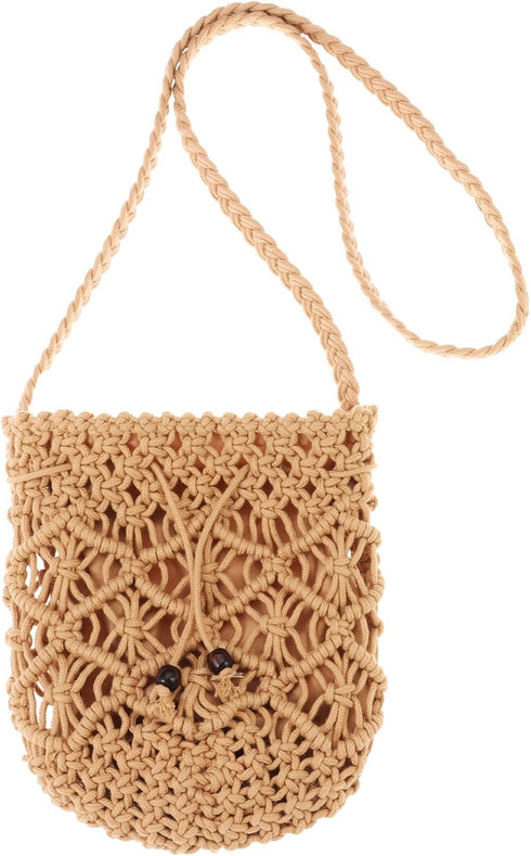 Ovida Crochet Mini Bucket Bag Purse Summer Woven Beach Shoulder Bag Drawstring Closure Crossbody Bag Handmade Hobo Bag...