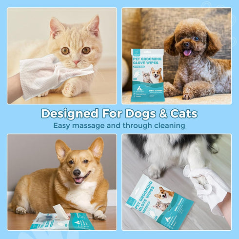 Extra Thick Pet Bathing Wipes for Dogs & Cats, Cleaning & Deodorizing Grooming Gloves, Nourish Fur Glove Wipes for Daily Care and Traveling, Rinse...