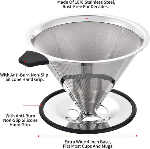 Pour Over Coffee Dripper - Stainless Steel Micro Mesh Filter with Scoop Fits Most Travel Mugs,Tea And Coffee Cups...