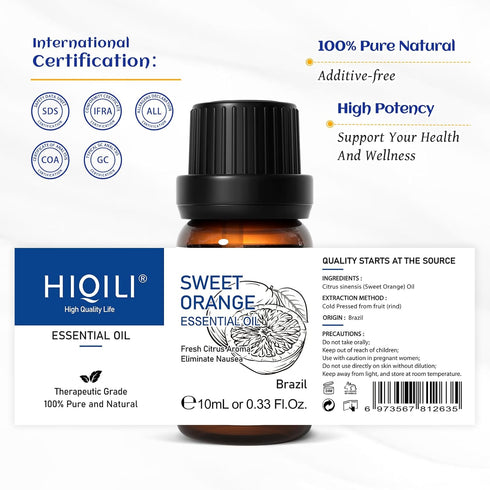 HIQILI Sweet Orange Essential Oil,100% Pure Natural for Diffuser, Aromatherapy-10ml...