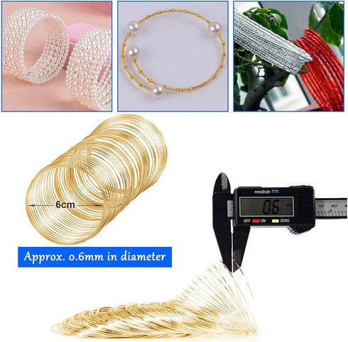 200Pcs Jewelry Beading Wire for Jewelry Making,Bracelet DIY Jewelry Craft Wire Memory Wire Cuff for Jewelry DIY White K,Gold(0.6 mm Thickness,6 cm...