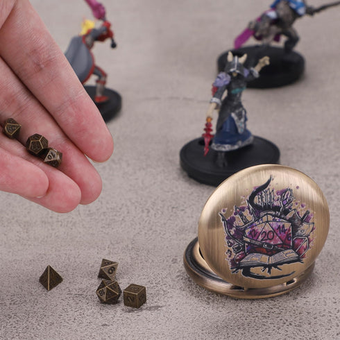 Mini DND Dice Set DND Pocket Watch Shell 7PCS Micro Polyhedral Dice Set Metal Dice Dungeons and Dragons Gifts Accessories V038N...