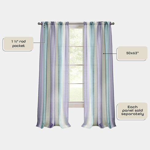 ACHIM Spectrum Rod Pocket Panel Window Curtain - 50 Inch Width, 63 Inch –Length Lilac/Turquoise, Semi-Sheer & Machine Washable Soft Polyester Drap...