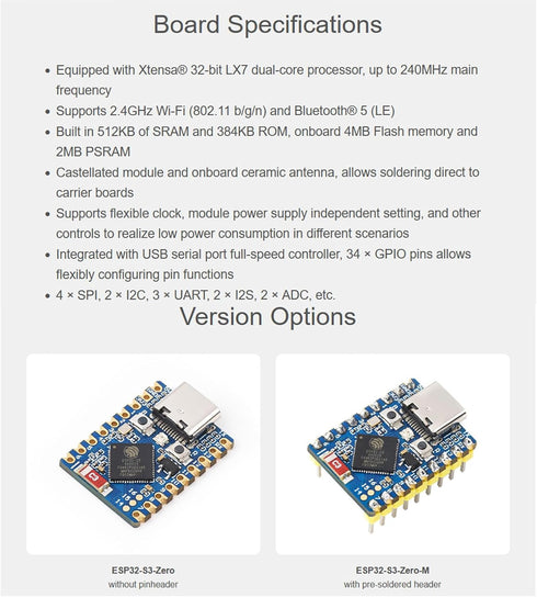 3PCS ESP32-S3 Mini Development Board, Based on ESP32-S3FH4R2 Dual-Core Processor, 240MHz Running Frequency, Support 2.4GHz W-i-F-i & Blue-Too-th 5...
