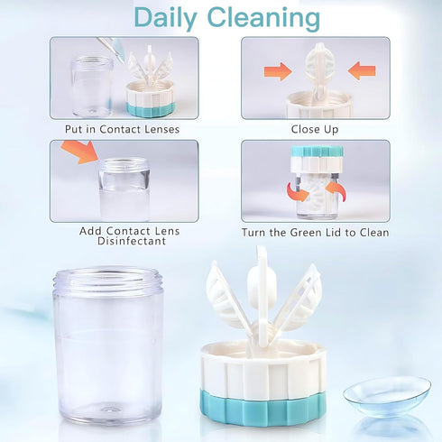 Contact Lens Travel Kit with Cleaner Washer, 5 in 1 Portable Contact Box with Mirror Tweezers Remover Tool Solution Bottle for Travel Daily Outdoo...