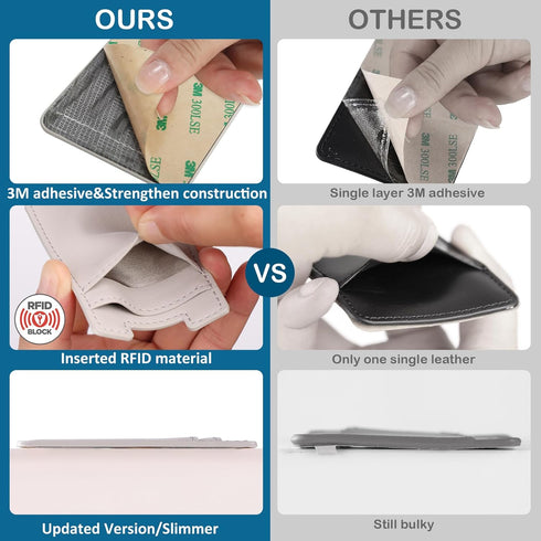 2Pack Phone Wallet,Leather Phone Card Holder Adhesive Stick On Credit Card Pocket for Back of Phone Case iPhone and Android-White,Grey...