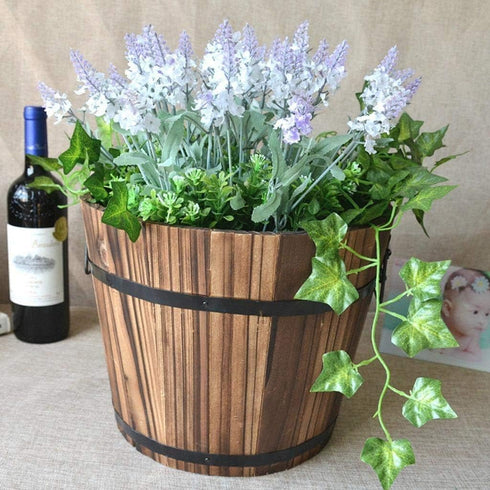 3 Pcs Rustic Wooden Bucket Flower Planter Patio Garden Backyard Planter Outdoor Indoor Home Decor...