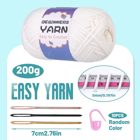 200g Yarn for Crocheting, Crochet Yarn, Easy Yarn for Beginners with Easy-to-See Stitches, Stitch Marker, Big Eye Blunt Needle, Beginner Yarn for ...