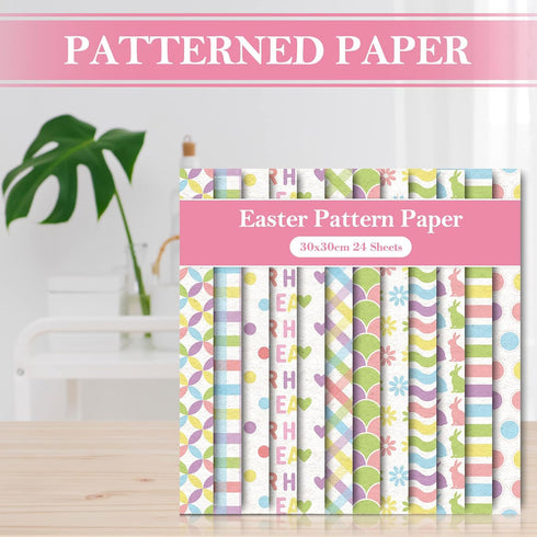 Whaline 12 Designs Easter Pattern Paper 24 Sheet Happy Easter Pastel Scrapbook Paper Double-Sided Spring Decorative Craft Paper Folded Flat for Ca...