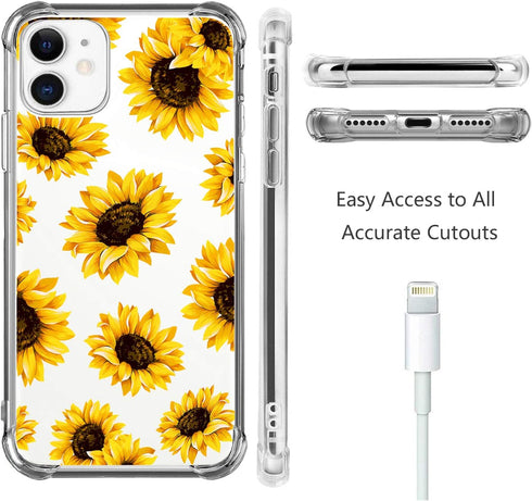 Sunflower Clear Case Compatible with iPhone 11 Released 2019, Yellow Sunflower Girls and Women Floral Back Case Cover, Sunflower Transparent Soft ...