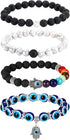 4 Pieces Evil Eye Bracelet Set Hamsa Charm Beaded Bracelets Chakra Charm Stretch Bracelet for Women Teen Girls (Elegant Style)...