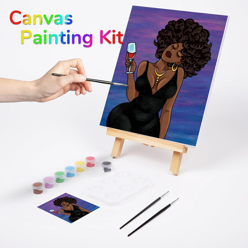 VOCHIC Paint and Sip kit, Pre Drawn Canvas Painting Kit for Adults Painting Twist Party Supplies to Paint Chic Girl Art Set for Beginner Gift Favo...