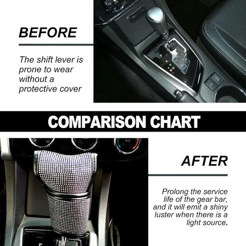 Bling Bling Auto Shift Gear Cover, Luster Crystal Auto Shift Gear Cover, Car Knob Gear Stick Crystal Glitter Bling Rhinestones Protector, Universa...