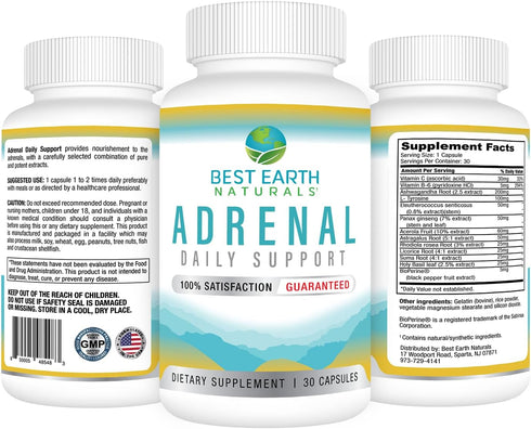 Best Earth Naturals - Adrenal Support for Adults - Holy Basil, B C Vitamins, L-Tyrosine, Rhodiola Rosea Root, Ashwagandha Supplements for Cortisol...