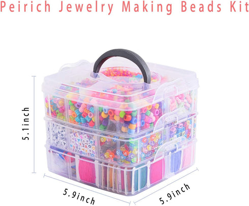 Peirich Jewelry Making Bead Kits, includes 44 Embroidery Floss with 3-Tier Organizer Storage Box with Threads, Over 4900 Beads for Friendship Brac...
