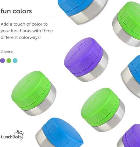 LunchBots Rounds Leak Proof 4 oz. Stainless Snack Container Jar, Set of 2, Purple Lids...