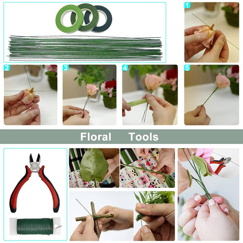 Floral Arrangement Kit Bouquet DIY Making Tools 24 Gauge Floral Stem Wire,24 Gauge Paddle Wire,Wire Cutter,Tapes...