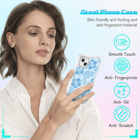 Blue Hibiscus Phone Case Compatible with iPhone 13 6.1 Inch - Shockproof Protective TPU Clear Cute Blue Flower iPhone Case Designed for iPhone 13 ...