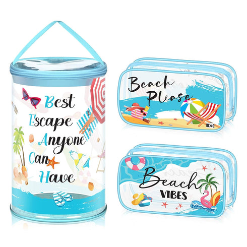 3 Pcs Clear Beach Lotion Cosmetic Bags Waterproof Makeup Pouches Blue PVC Toiletry Bags Travel Zipper Pouches Plastic Seaside Bags Organizer for G...