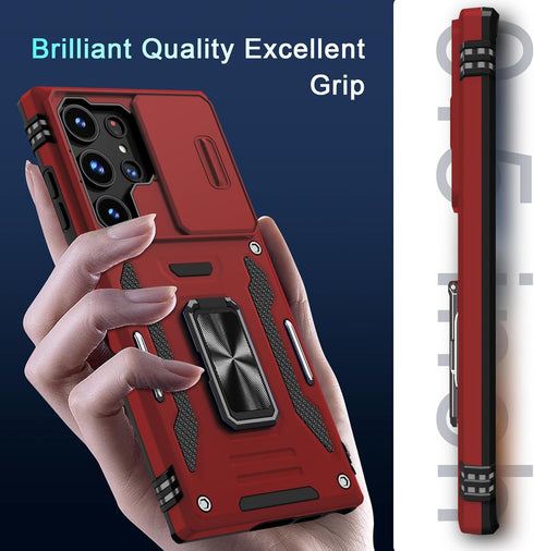 DEERLAMN for Samsung Galaxy S24 Ultra Case with Slide Camera Cover+Screen Protector (1 Pack), Rotated Ring Kickstand Military Grade Shockproof Pro...