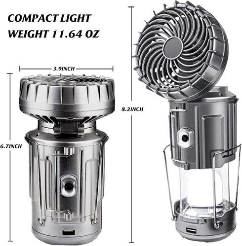 Solar Camping Lantern with Fan,Rechargeable LED Lanterns Charging for Phone, Battery Operated Light for Hurricane Power Outage Tent Emergency Camp...