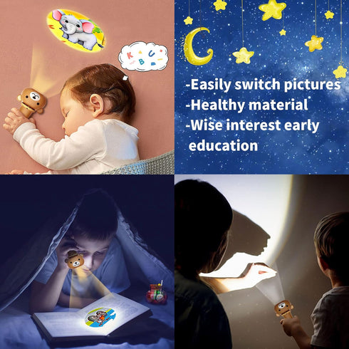 Kids Flashlight Color Bear Projector with 48 Patterns , Include Dinosaurs, Vehicles, Animals, 26 Letter Educational Learning Projector Toys for Gi...
