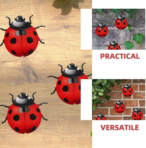 Luxshiny 2pcs Metal Garden Decor for Outside Cute Ladybugs Yard Art Lawn Ornaments Wall Sculptures Statues Fence Patio Garden Outdoor Decorations ...