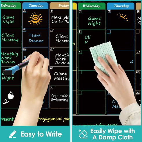 MaxGear Monthly Black Magnetic Calendar for Refrigerator, 16" X 12" Fridge Calendar Chalkboard, Magnetic Dry Erase Calendar White Board Planning B...