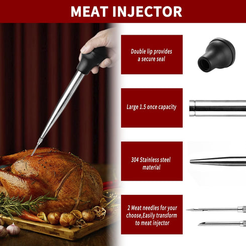 JY COOKMENT Stainless Steel Turkey Baster Baster Syringe for Cooking Meat Injector Set with 2 Marinade Needles 1 Cleaning Brush for Home Baking Ki...