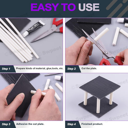 Swpeet 15Pcs Milkly Plastic Rods Assortment Kit, Diameter 4mm Length 250mm Material ABS Round Stick Round Solid Bar DIY Model for DIY Toys Buildin...