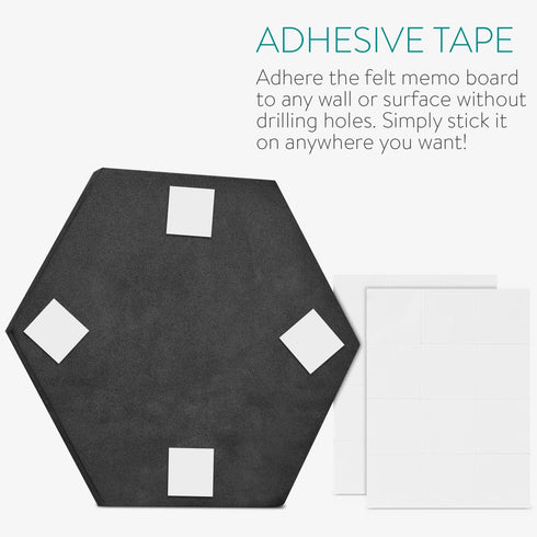 Navaris Hexagon Felt Board Tiles - Set of 6 Notice Memo Bulletin Boards with Push Pins Pack 5.9 x 7 inches (15 x 17.7 cm) - White...
