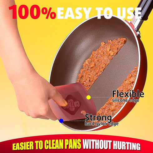 Pan Scrapers Set, 4 Pack Non Scratch Flexible Dish Scraper Tools with Soft Silicone Edge and Hard Plastic Edge for Cleaning Cast Iron Skillets, Co...