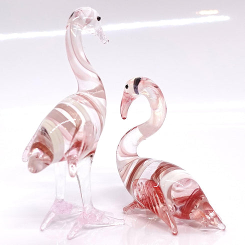 Flamingo Miniature Figurines Animals Hand Painted Blown Glass Art Bird Collectible Gift Decorate (2 Red White)...