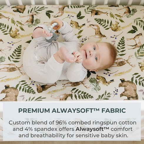 Pobibaby - 2 Pack Premium Pack N Play Sheets Fitted for Standard Pack and Plays and Mini Cribs - Ultra-Soft Cotton Blend, Stylish Woodland Pattern...