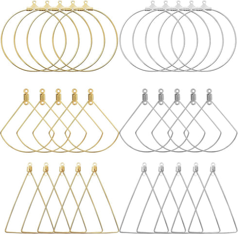 120 pcs Stainless Steel Beading Hoop Earring Finding Earring Components,Triangle Earring Scallop Earring Round Hoop Earring for DIY Jewelry Making...