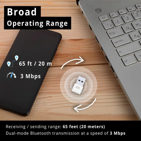 USB Bluetooth Adapter for PC, macOS, Linux, ChromeOS, Raspberry Pi – Low Energy, Long Range Bluetooth Adapter for Mouse, Keyboard, Headphones, Spe...