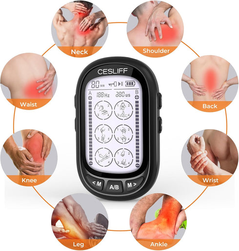 Dual Channel TENS EMS Unit Large Screen 24 Modes 36 Levels Intensity Muscle Stimulator, Rechargeable Electric Pulse Massager TENS Machine for Lowe...