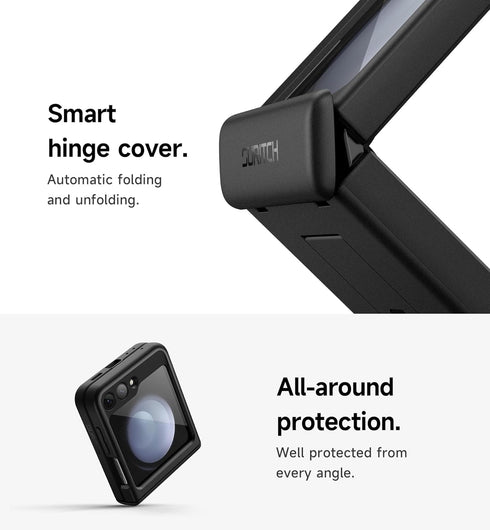 SURITCH for Samsung Galaxy Z Flip 5 Case with Built-in Screen Protector & Kickstand & Hinge Protection, Full-body Shockproof Protective Cover for ...