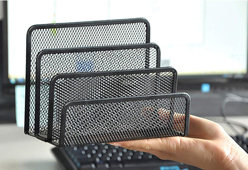 VANRA Small Letter Sorter Desktop File Holder Organizer Metal Mesh with 3 Vertical Upright Compartments (Black)...