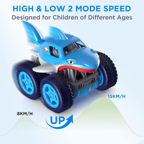 MaxTronic Mini Remote Control Car, 4WD 2.4Ghz Remote Control 360° Rotating Built-in Rechargable Battery Fast Mini Stunt RC Car, Shark Car Truck To...