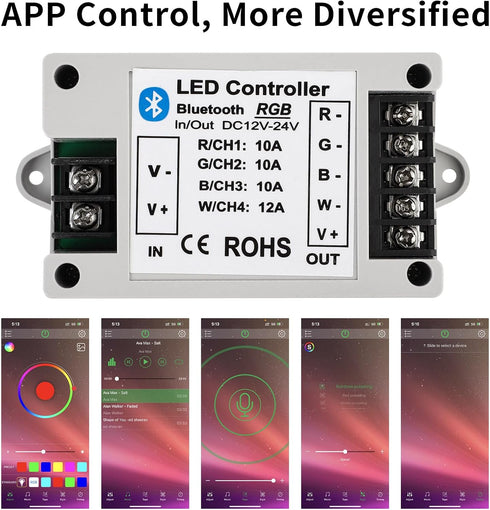 LIVE4COOL RGB/RGBW LED Bluetooth Controller RGB LED Strip Light Controller Phone APP Control for 5050 3528 RGB LED Strip Lights (Suitable for iOS ...