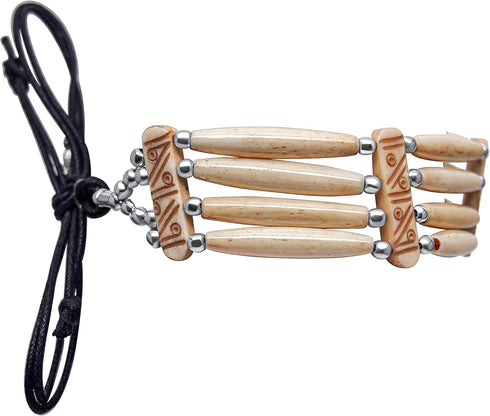 American Indian Style Bone Choker Necklace, 4 Row Off-White Traditional Hairpipe Beads, Unisex Adjustable...