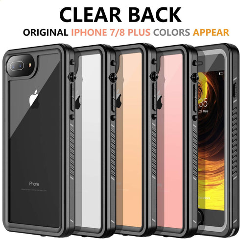iPhone 7/8 Plus Waterproof Case - Shockproof, Sandproof, Dirtproof IP68, Full Body Protection, Black/Clear......
