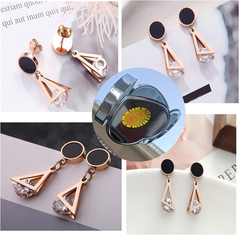 Women's Earrings,18K Rose Gold Plated Earrings Women with Double Titanium Steel Triangular and Zirconia, Nice Women Earrings Gift...